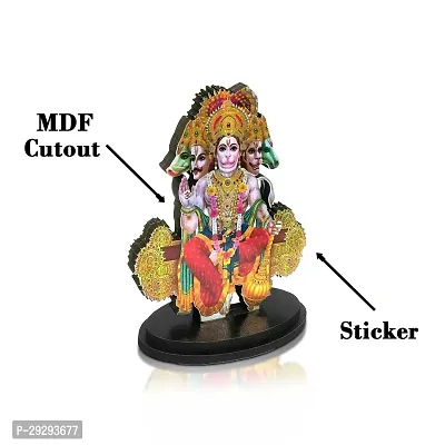 Uniqon Mdf Cutout Sitting Punchmukhi Hanuman/bajrang Bali Wooden Sticker Statue Car-thumb2