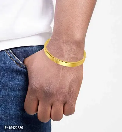 Uniqon (Set Of 2 Pcs)  Golden Color 6cm Diameter Unisex Stylish Valentine's Day Special Stainless Steel Plain Openable Lock Friendship Hand Cuff Wrist Kada Bangle Couple Bracelet-thumb2