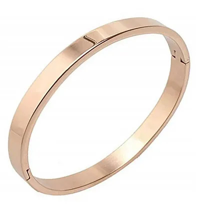 De-Ultimate (6cm Diameter) Trending (Rose-Gold Color) Valentine's Day Special Stainless Metal Oval Shape Plain Openable Lock Friendship Hand Cuff Wrist Magnetic Kada Bangle Couple Bracelet