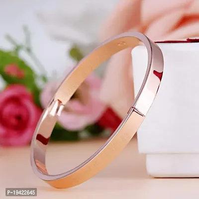 Uniqon Rose Gold Color 6cm Diameter Unisex Stylish Valentine's Day Special Stainless Steel Plain Openable Lock Friendship Hand Cuff Wrist Kada Bangle Couple Bracelet-thumb2