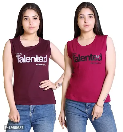 Stylish Fancy Cotton Blend T-Shirts Combo For Women Pack Of 2