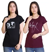 Stylish Fancy Cotton Blend T-Shirts Combo For Women Pack Of 2-thumb1