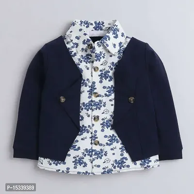 Premium Boys Navy Blue Jacket with Floral Print Shirt and Pant Clothing Set for Party, Wedding and Festive Wear Top and Bottom Set-thumb3