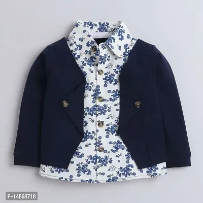 Premium Boys Navy Blue Jacket with Floral Print Shirt and Pant Clothing Set for Party, Wedding and Festive Wear-thumb3