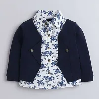 Premium Boys Navy Blue Jacket with Floral Print Shirt and Pant Clothing Set for Party, Wedding and Festive Wear Top and Bottom Set-thumb2