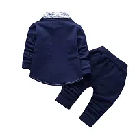 Premium Boys Navy Blue Jacket with Floral Print Shirt and Pant Clothing Set for Party, Wedding and Festive Wear-thumb1