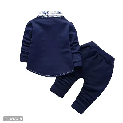 Premium Boys Navy Blue Jacket with Floral Print Shirt and Pant Clothing Set for Party, Wedding and Festive Wear-thumb2