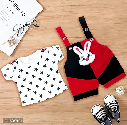 Fabizza Modern Boys and Girls Party Festive Black and Red Rabbit Dungarees Clothing Set For Party, Birthday, Function  Wedding Top and Bottom Set