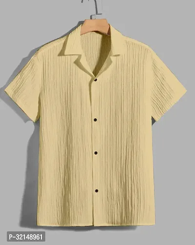 Stylish Yellow Cotton Blend Solid Short Sleeves Casual Shirt For Men