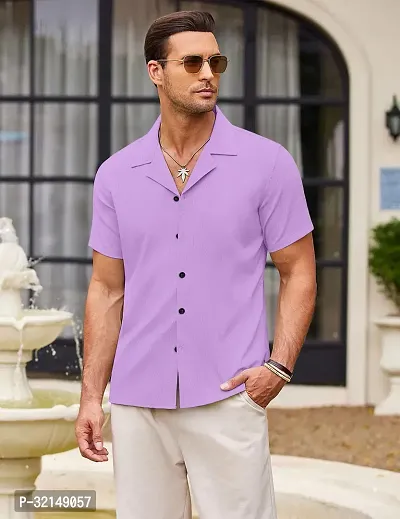 Stylish Pink Cotton Blend Solid Short Sleeves Casual Shirt For Men-thumb0