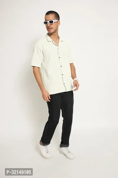 Stylish White Cotton Blend Solid Short Sleeves Casual Shirt For Men-thumb3