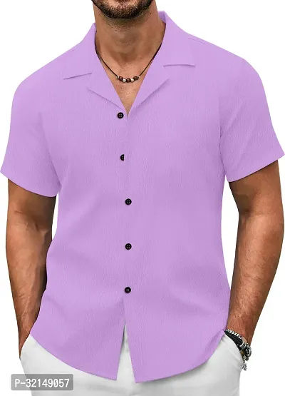 Stylish Pink Cotton Blend Solid Short Sleeves Casual Shirt For Men-thumb4