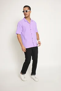 Stylish Purple Cotton Blend Solid Short Sleeves Casual Shirt For Men-thumb2