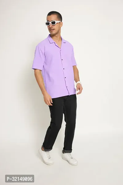 Stylish Purple Cotton Blend Solid Short Sleeves Casual Shirt For Men-thumb3