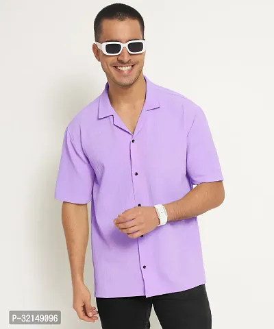 Stylish Purple Cotton Blend Solid Short Sleeves Casual Shirt For Men-thumb0