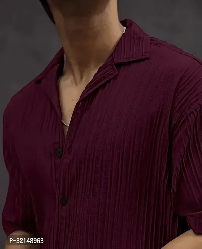 Stylish Maroon Cotton Blend Solid Three-Quarter Sleeves Casual Shirt For Men-thumb3