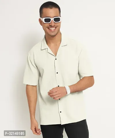 Stylish White Cotton Blend Solid Short Sleeves Casual Shirt For Men-thumb0