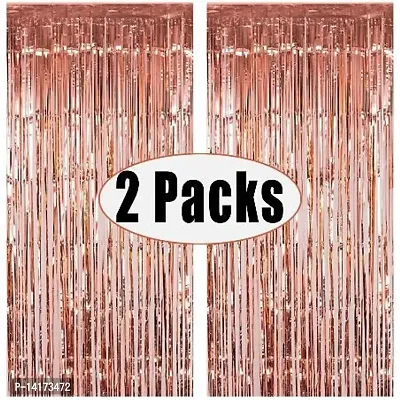 TOYXE Foil Solid Curtain, 6 Feet, Gold, Rose Gold, Pack of 2