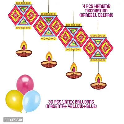 TOYXE Diwali Kandeel Deepak Hanging Decoration with Matching Balloons Set of 34 Pcs-thumb2