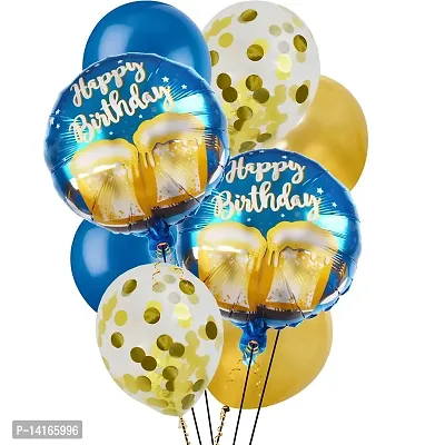 TOYXE Happy Birthday Balloon Bouquet Blue Golden Pack of 10 Pcs