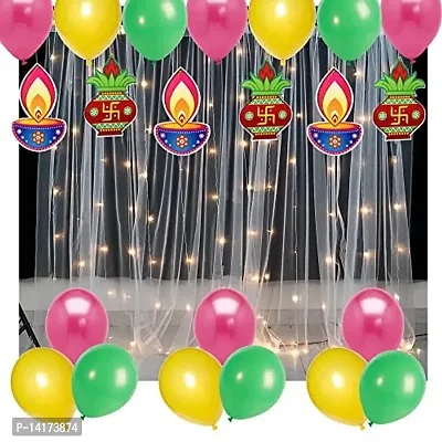 TOYXE Diwali Kandeel Deepak Hanging Decoration with Matching Balloons Set of 34 Pcs