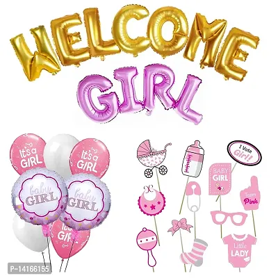 TOYXE Welcome Home Baby Girl Decoration Balloons and Props Set 30 pcs material Rubber Pink, golden