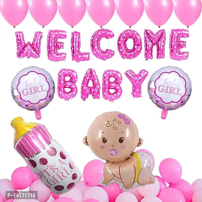 GRAND SHOP Welcome Baby Girl Balloons Decoration Set of 55 Pcs