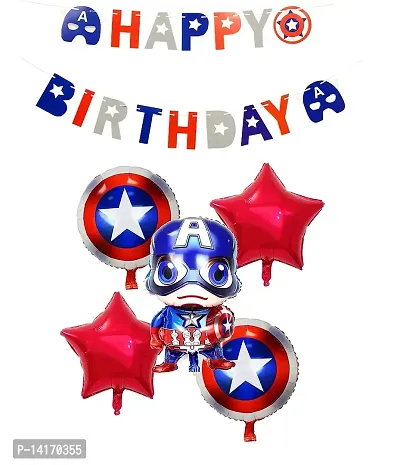 TOYXE Captain America Birthday Banner with Matching Theme Foil Balloons-thumb0