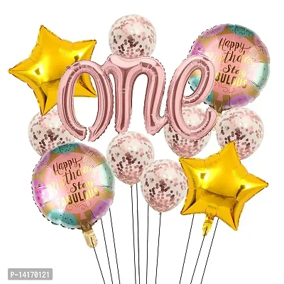 TOYXE Cursive One with Stay Fabulous Round Star Foil Balloons with Confetti Latex Balloon Set of 11 Pcs