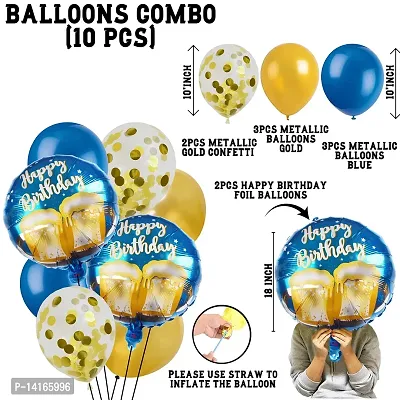 TOYXE Happy Birthday Balloon Bouquet Blue Golden Pack of 10 Pcs-thumb2