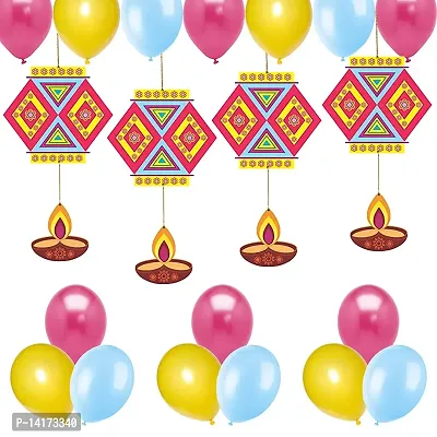 TOYXE Diwali Kandeel Deepak Hanging Decoration with Matching Balloons Set of 34 Pcs-thumb0