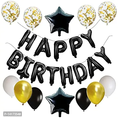 TOYXE Happy Birthday Letters Balloons with Star Foil Balloons and Confetti Balloons for Birthday Black (40213)