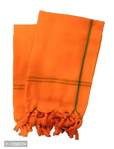 The Krishna Poojan Vatika Cotton Towel (Orange) - Set of 2
