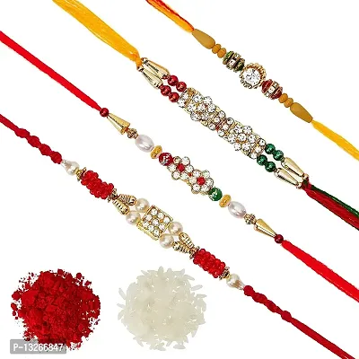 The Krishan Poojan Vatika Pack of 4 Rakhi for Brother, Men with Roli Chawal Greeting Card