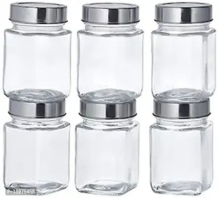 Square Glass Storage Containers Transparent Set Of 6, 310 ml Each