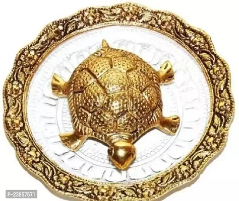 Collection Turtle In Plate, Made Of White Metal With Golden Polish, Plate Made Of Glass