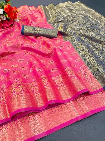 Designer Marble View Silk Banarasi Style Saree with Blouse Piece