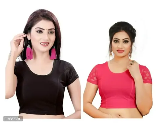 Stylish Cotton Lycra Short Sleeve Blouses Combo For Women Pack Of 2-thumb0