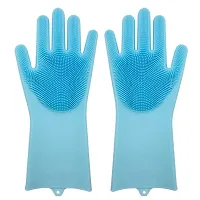 Magic Silicone Cleaning Hand Gloves for Kitchen Dishwashing and Pet Grooming Washing Dish Car Bathroom (Multicolor) -Pack of 1 Pair-thumb3