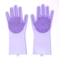 Magic Silicone Cleaning Hand Gloves for Kitchen Dishwashing and Pet Grooming Washing Dish Car Bathroom (Multicolor) -Pack of 1 Pair-thumb1