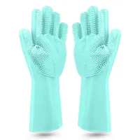 Magic Silicone Cleaning Hand Gloves for Kitchen Dishwashing and Pet Grooming Washing Dish Car Bathroom (Multicolor) -Pack of 1 Pair-thumb2