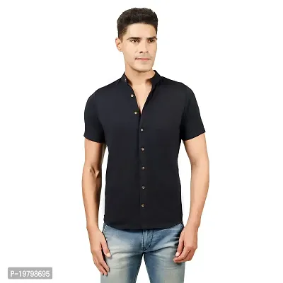 JUGAADOO Chinese Collar Casual Shirt for Man (Small, Black)-thumb0
