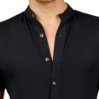 JUGAADOO Chinese Collar Casual Shirt for Man (Small, Black)-thumb4