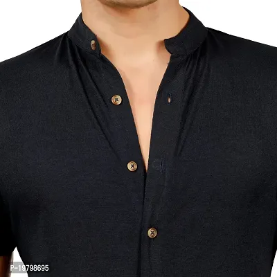 JUGAADOO Chinese Collar Casual Shirt for Man (Small, Black)-thumb5