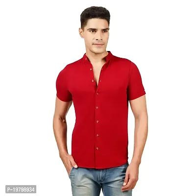 JUGAADOO Chinese Collar Casual Shirt for Man (Small, Red)