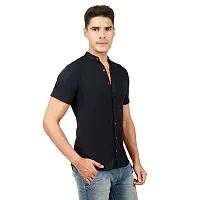 JUGAADOO Chinese Collar Casual Shirt for Man (Small, Black)-thumb3
