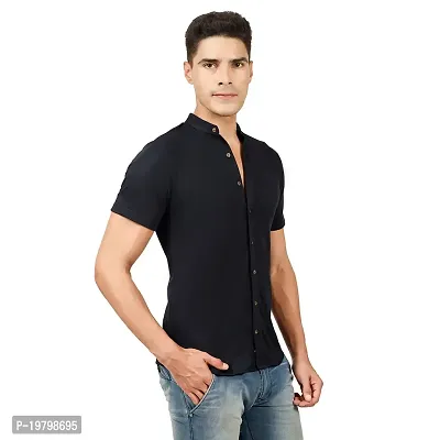 JUGAADOO Chinese Collar Casual Shirt for Man (Small, Black)-thumb4