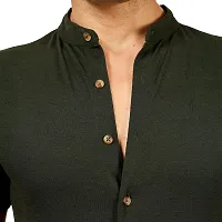 JUGAADOO Chinese Collar Casual Shirt for Man (Small, Olive)-thumb4