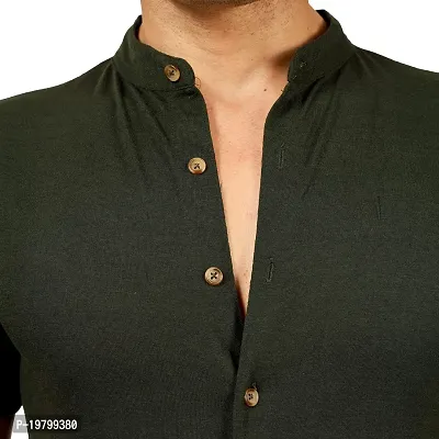 JUGAADOO Chinese Collar Casual Shirt for Man (Small, Olive)-thumb5
