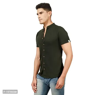 JUGAADOO Chinese Collar Casual Shirt for Man (Small, Olive)-thumb3
